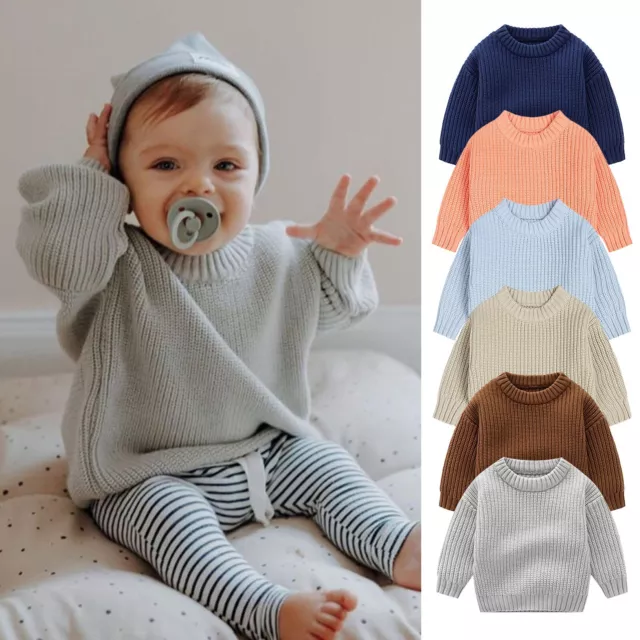 Toddler Baby Long Sleeve Crew Neck Solid Knit Sweater Girls Boys Winter Pullover