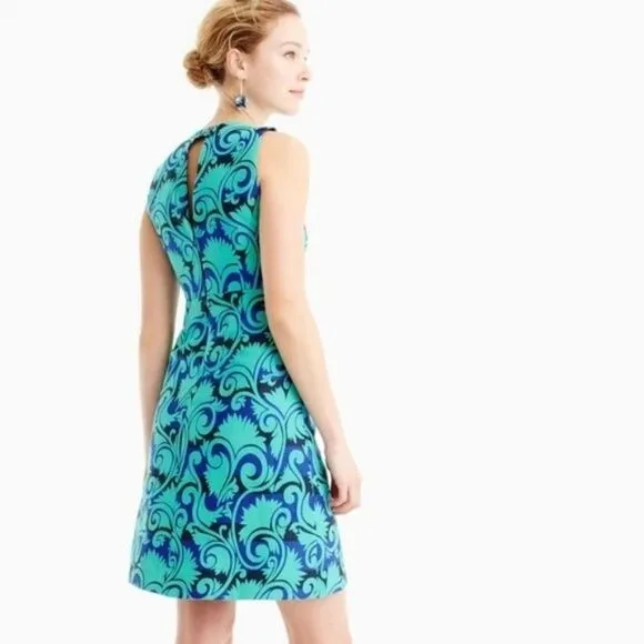 J. Crew  A Line Teal Green Vineyard Jacquard Fit & Flare Ponte Dress Size 4