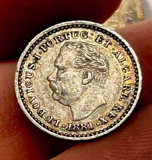 Portuguese India, 1881 Silver 1/8 Rupee, Rare