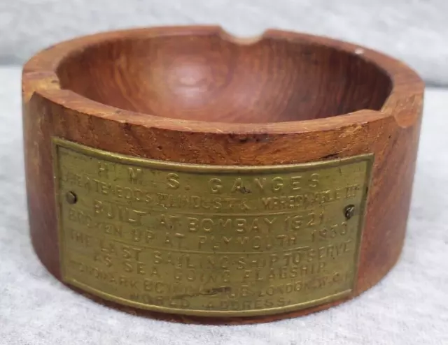 Antique Wooden Ashtray Made From Wood of H.M.S Ganges 1821-1930 British Warship