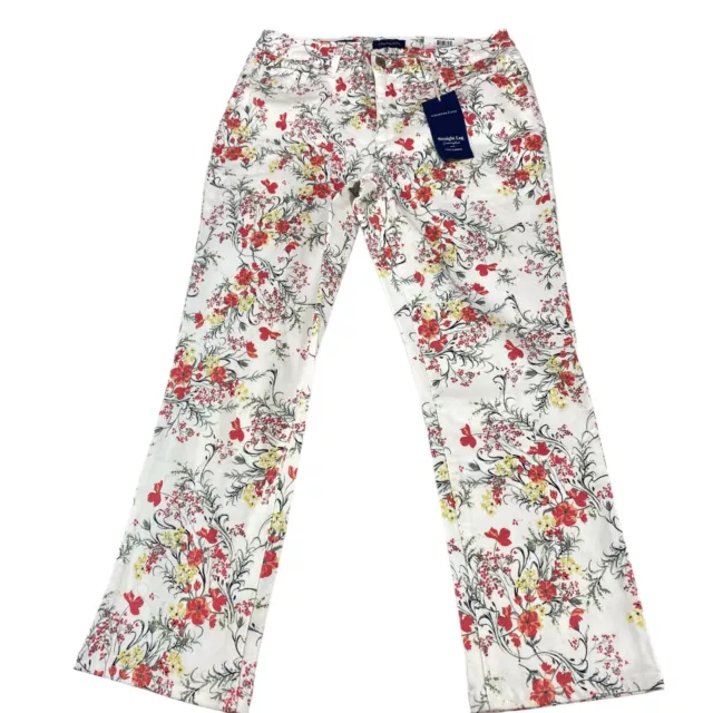 Charter Club Jeans Women's Size 10 White Floral Denim Stretch Lexington Straight