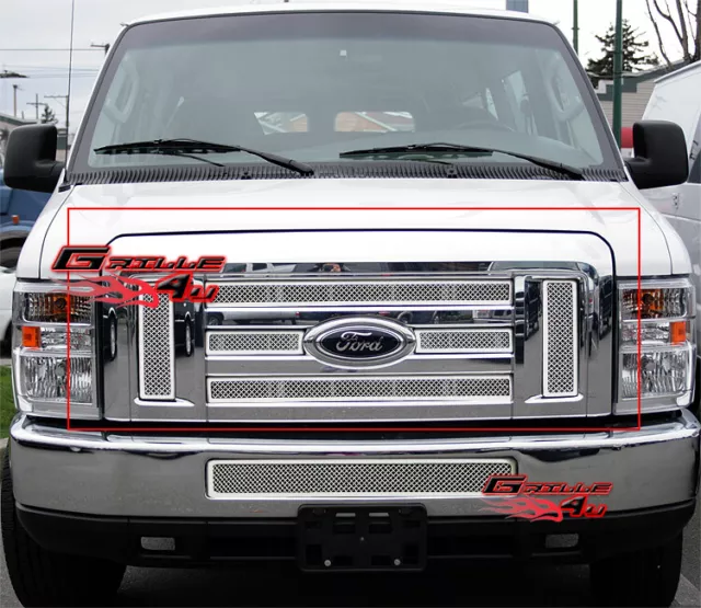 For 2008-2014 Ford Econoline/E-Series Upper Stainless Chrome Mesh Grille Insert