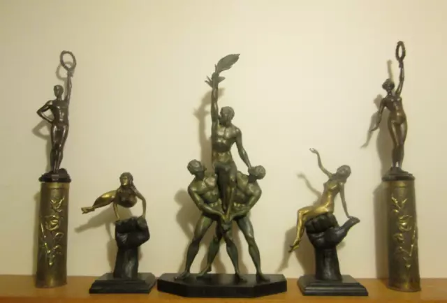 Monumental💥Groupe Sculpture Athlete Art Deco Moderniste Bronze 1930 Design Loft