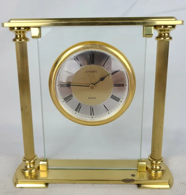 Linden Quartz Gold Tone Mantle Desk Clock Roman Numerals