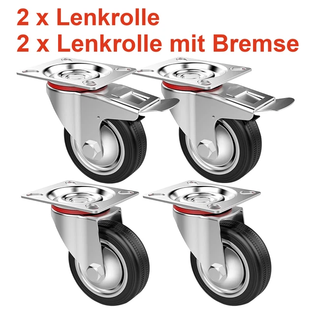 12x Schwerlastrollen Mit Bremse - 75mm Transportrollen Bis 400kg Belastbar