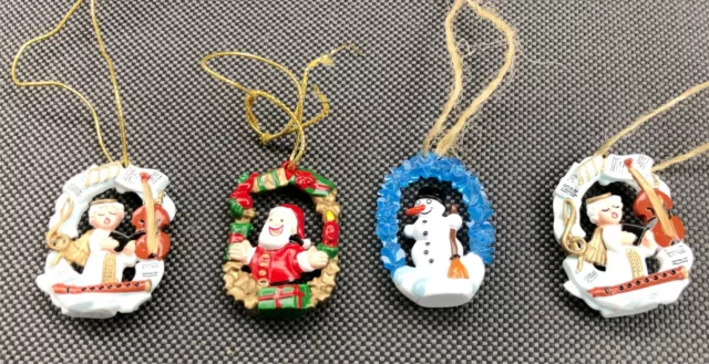 4 Anhänger für Weihnachtsbaum / Adventskranz - Engel, Weihnachtsmann, Schneemann