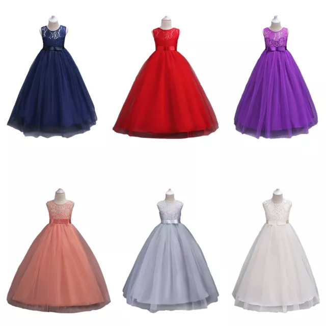 Flower Girl Birthday Wedding Kids Lace Prom Pageant Formal Long Maxi Gown Dress