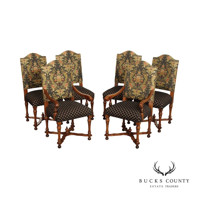 French Louis XIV Set Six Custom Upholstered Dining Chairs French Louis XIV Set Six Custom Upholstered Dining Chairs