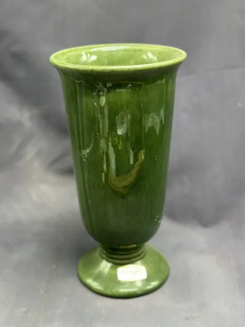 Vintage Avocado Green Haeger Pottery Vase MCM Glossy Pedestal