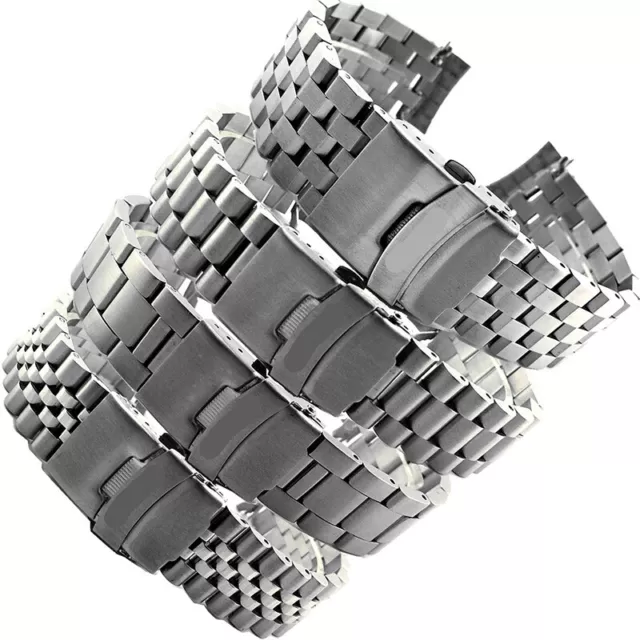 Premium Solid Metal Stainless Steel Watch Band Straps Mens Curved 22mm Fit Seiko