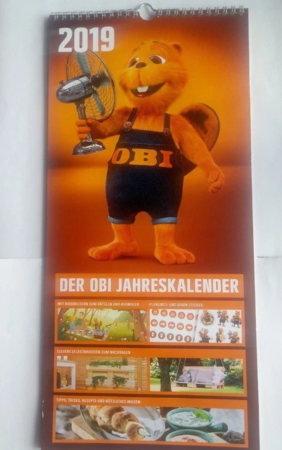 OBI WANDKALENDER 12 Monate 2019 Jahreskalender mit Sticker für Sammler