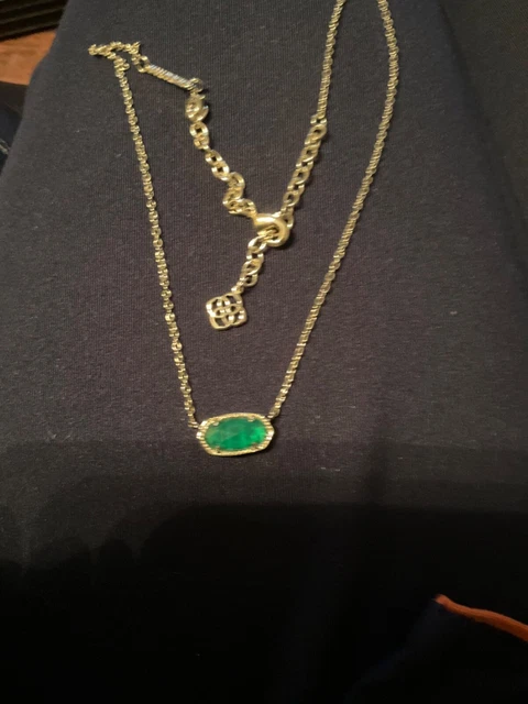 Kendra Scott Green Agate Stone Silvertone Necklace 18”