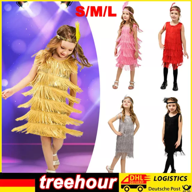 20er Jahre Charleston Kleid Fransen Flapper Gatsby 20's Kinder Kostüm Karneval~