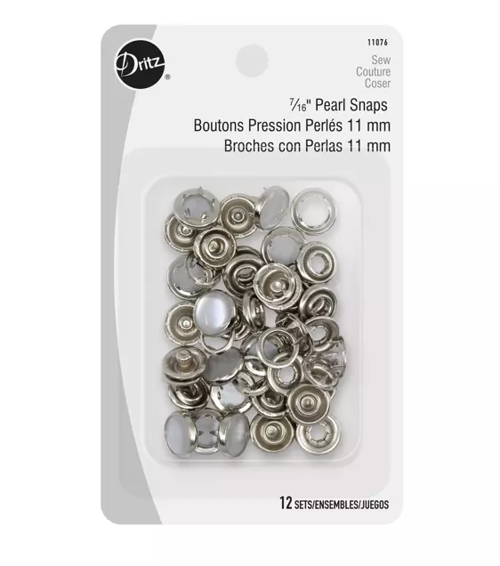 Dritz Pearl Snap Fasteners, Size 16, 7/16", Pack of 12, #11076