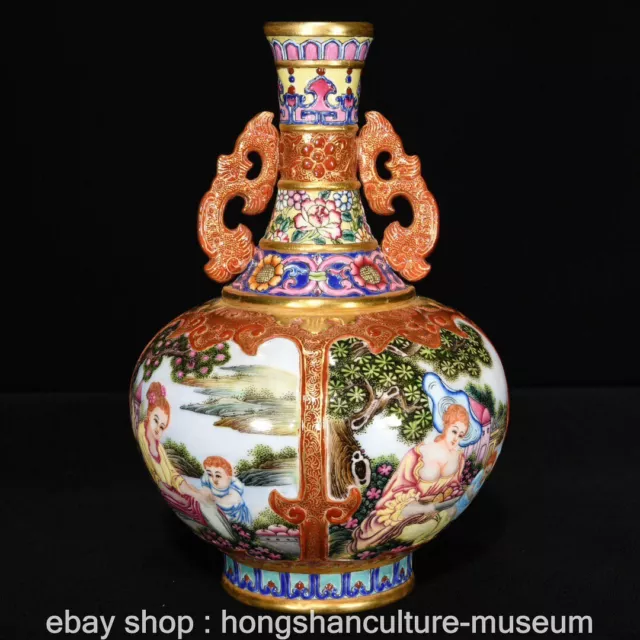8.4" Qianlong Marked Old China Enamel Porcelain Gilt Western Beauty Bottle Vase
