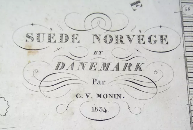 Alt-, Hand- und Grenzkolorier. Stahlstichkarte von Skandinavien, C.V. Monin 1834