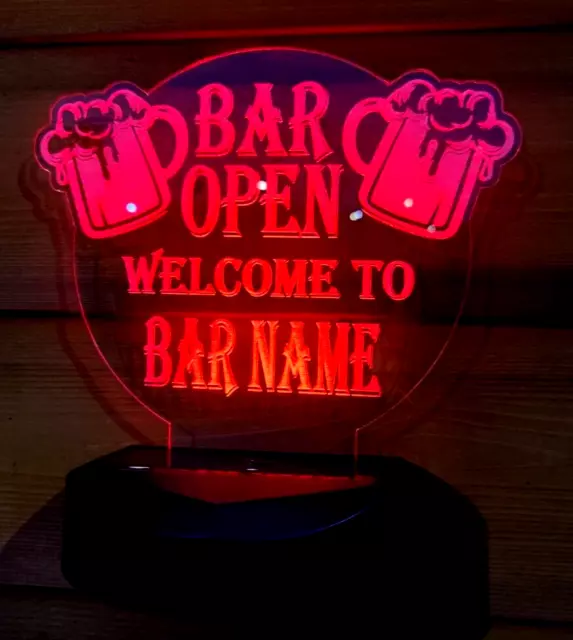 bar open Solar light up customised sign led garden mancave pub sign waterproof