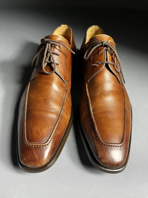 Size 10.5M - Magnanni Palma Derby Cognac Brown Leather Mens Lace-up Dress Shoes