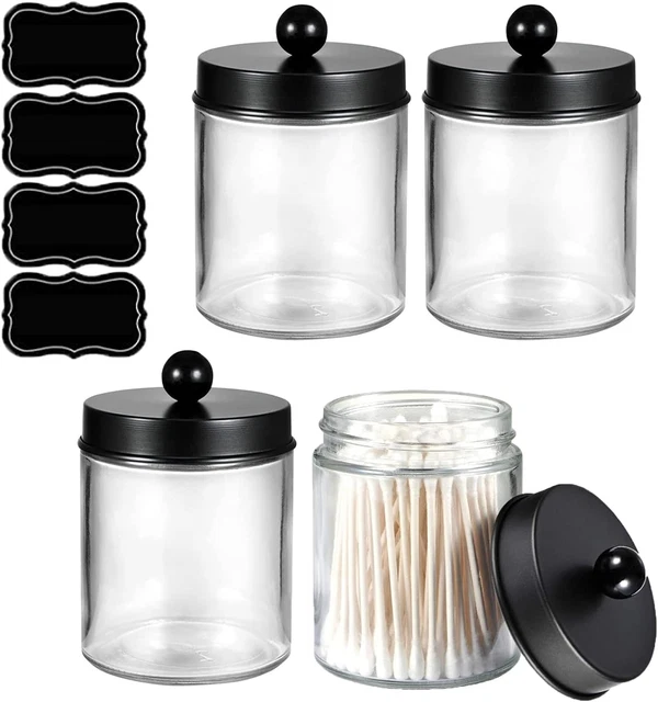 HJYDGJ Badezimmer Organizer 2er-Set - Wattestäbchen & Wattepads Aufbewahrung In Schwarz Mit Bambus-Deckel