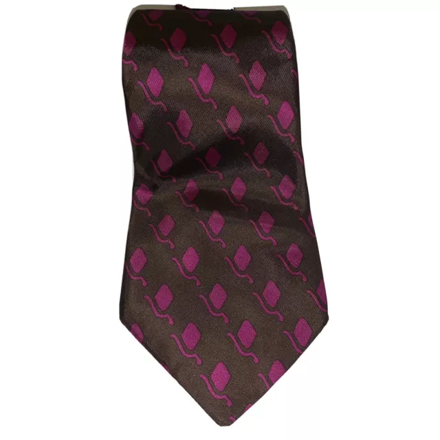 Italsilk Mens Silk Neck Tie Roma Antimacchia Brown Fuschia Colorful Tie 53” L 4”