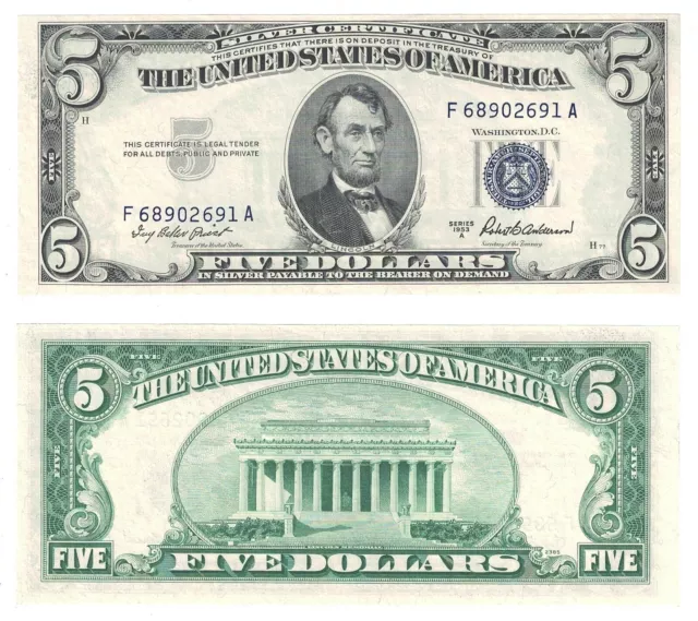 1953 A $5 Silver Certificate F-A Block FR 1656 Uncirculated #691