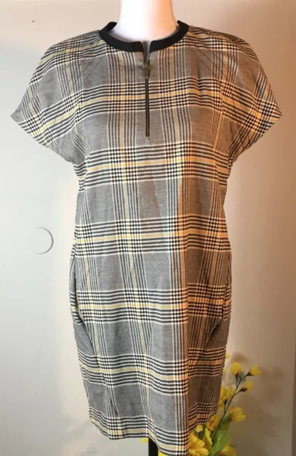 Zara TRF Collection Size Small Plaid Dress Zip Front Pockets Work Office