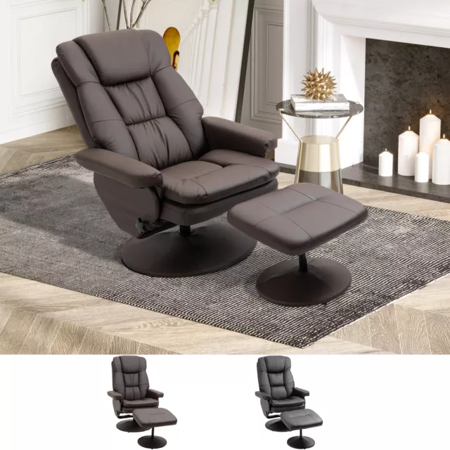 PU Leather Recliner Chair with Wrapped Base and Matching Ottoman Footrest