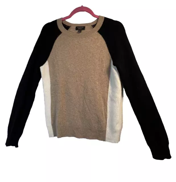 Charter Club Luxury Sweater M Black Tan Cashmere Long Sleeve Pullover Crew Neck