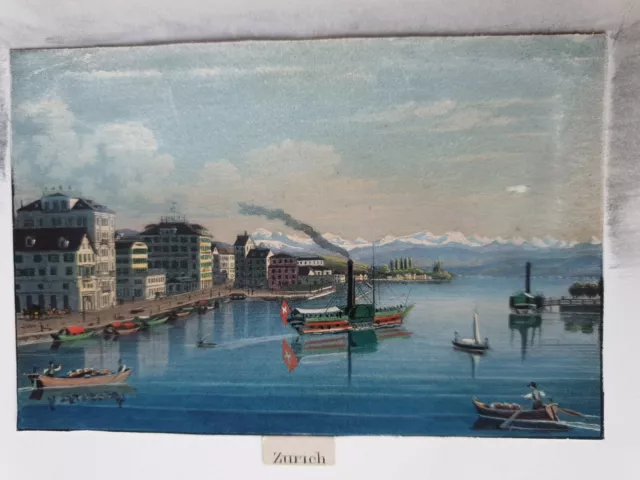 Lithographie Altkoloriert Zürich Selten Rar Ca. 1830