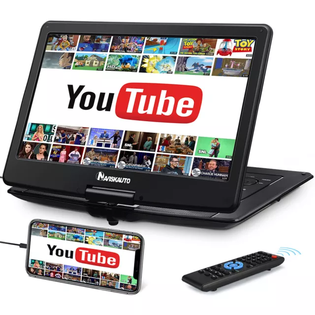 Portable DVD Player 19" with 15.6" HD Swivel Screen Car Travel 5 Hrs Battery USB