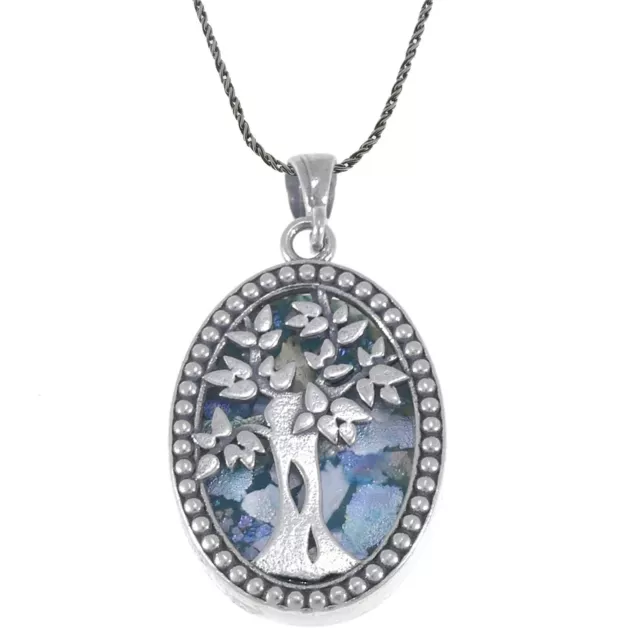 Beautiful 925 Sterling Silver Ancient Roman Glass oval Pendant tree of Life