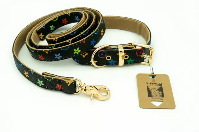 Luxury Designer Brown Monogram Dog Collar In XS, S, M, L, XL (Optional  Leash)