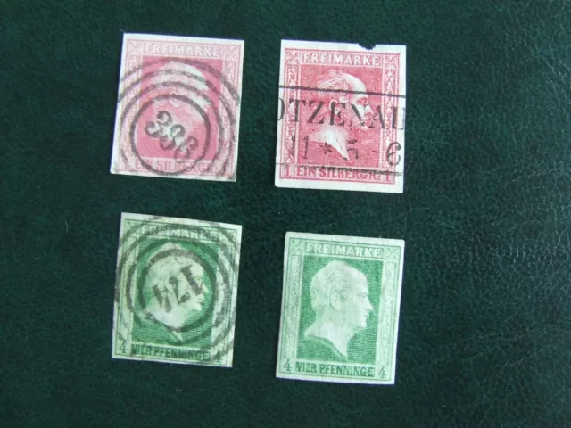 4 x Briefmarke Altdeutschland, Preußen 1 Silbergroschen + 4 Pfennig gestempelt