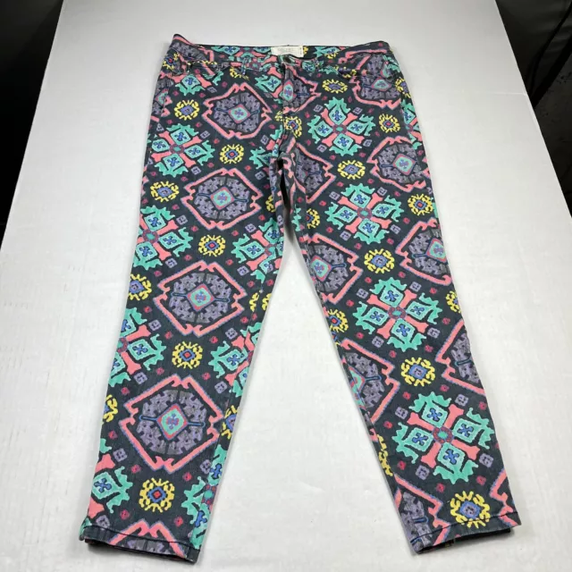Rachel Roy Womens Cropped Skinny Jeans Retro Printed Zip Ankle Mid Rise Size 32