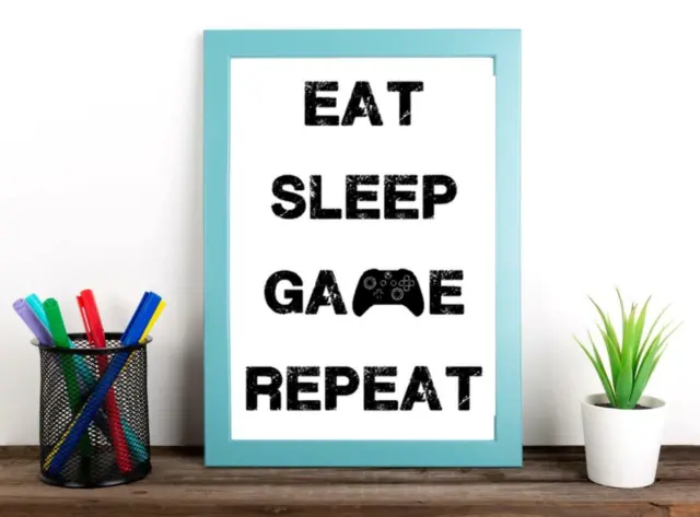 EAT SLEEP GAME PRINT Funny Boys Girls Room Gamer Poster Wall Art Bedroom Xbox