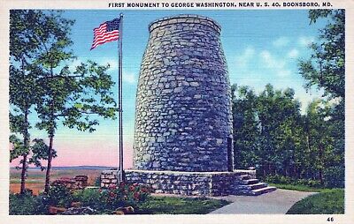 First Monument to George Washington Boonsboro Maryland Linen Postcard