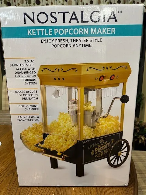 Nostalgia 2.5 oz Kettle Vintage Style Tabletop Popcorn Maker Black Gold KPM528