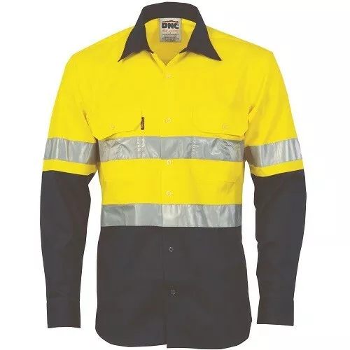 DNC WORKWEAR HI-VIS COOL-BREEZE  VENTED LONG SLEEVE COTTON SHIRT RRP $45 size XS