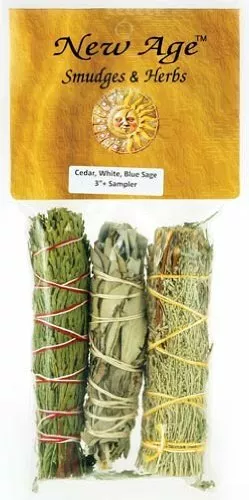 Cedar, White, Blue Sage Smudge Pack, 4-inch, Pack of 3