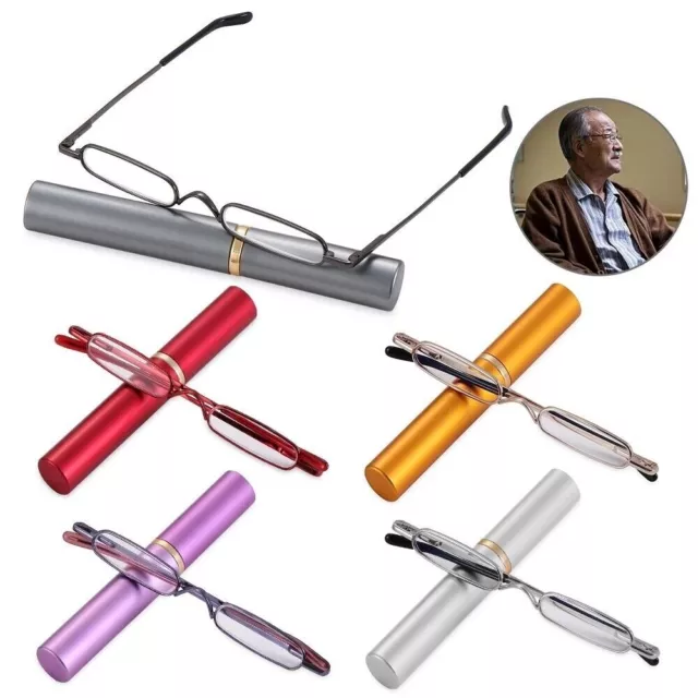 Portable Mini Pocket Reading Glasses  Metal Small Eyeglasses w/Case +1.0~4.0 NEW 2