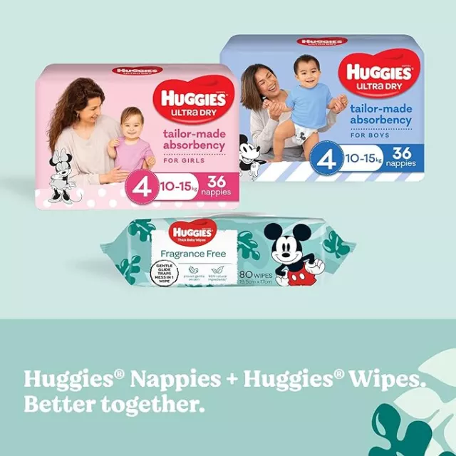 8 x 80pk (640 pk) Huggies Thick Gentle Baby Wipes Fragrance Free 2