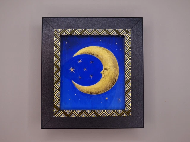 Medieval Moon in gold Original handmade illuminated miniature painting Medieval Moon in gold Original handmade illuminated miniature painting