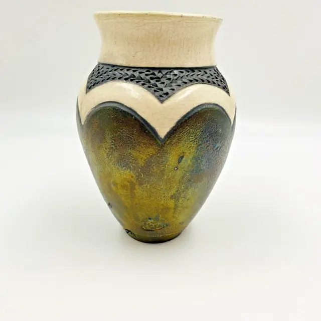CHRISTINE DAVIS Indiana Artesian Raku Iridescent Studio Art Pottery 7" Vase
