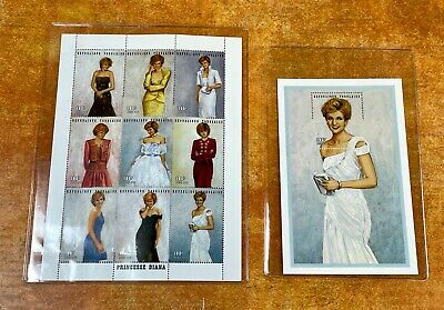 Princess Diana Royal Gowns Plate Block 9 Stamps + White Chiffon Evening Dress
