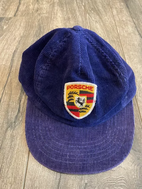 Vintage 80s 90s Porsche Sports Exotic Car Blue Corduroy Snapback Hat