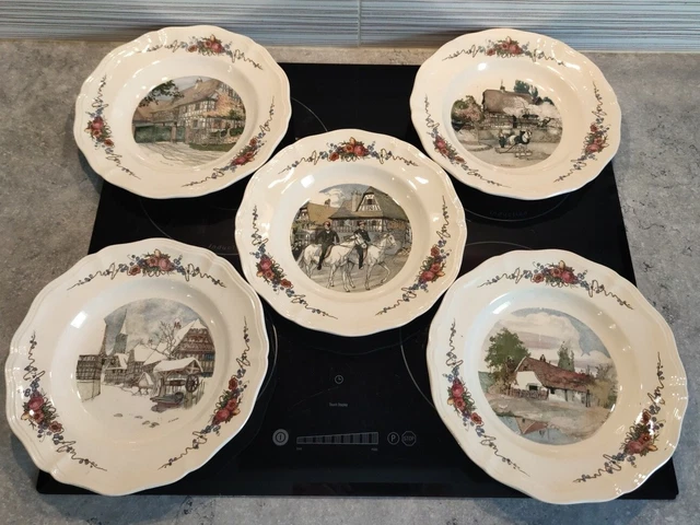 5 Assiettes creuses Sarreguemines  Décor Obernai H Loux (2)
