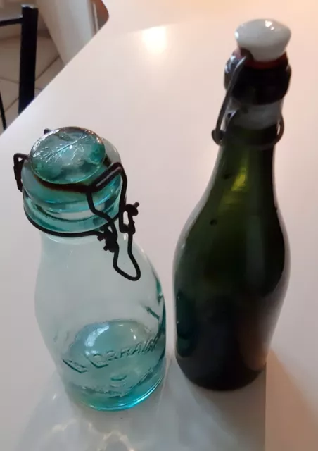 Art Populaire LOT DE DEUX ANCIENS BOCAL/BOUTEILLE à CONSERVE en Verre TTB ETAT