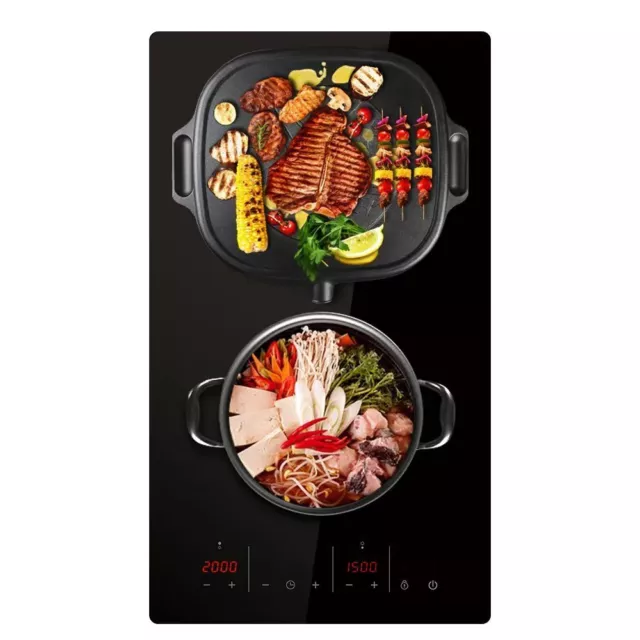 Black 2 Zone 30cm Built-In Hob Touch Control 3000W Electric Ceramic Cooker