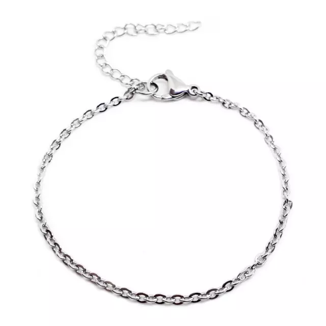 Bracciale con catena 2mm in ACCIAIO INOX argento base braccialetto da Uomo Donna 2