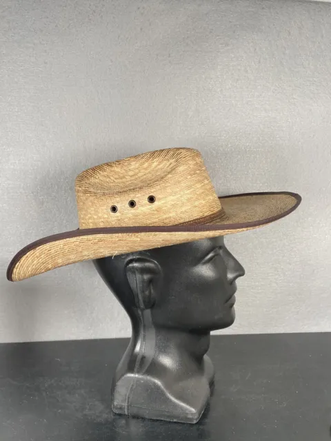 Atwood Cowboy Hat Long Oval Size 7-3/8  Western Straw Rodeo Leather Band Costume